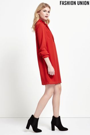 Fashion Union Tie Neck Shift Dress